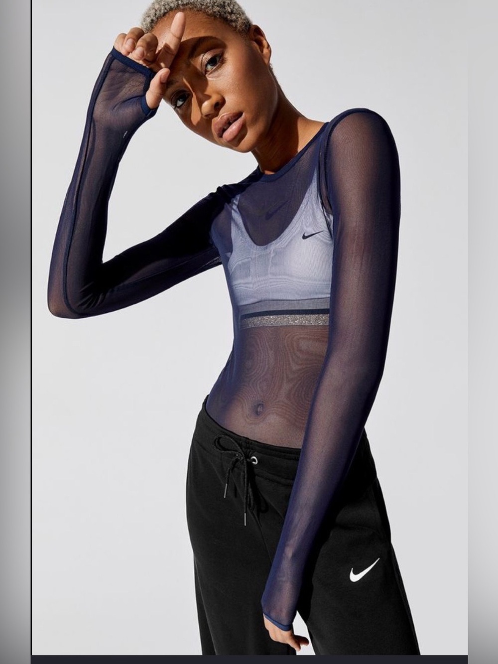 Nike Sheer Navy Long-Sleeve Mesh Top